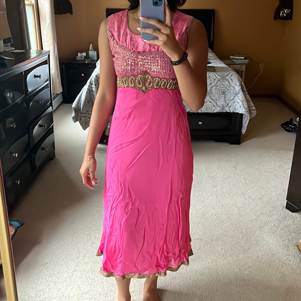Pink simple anarkali indian dress salwar lengha